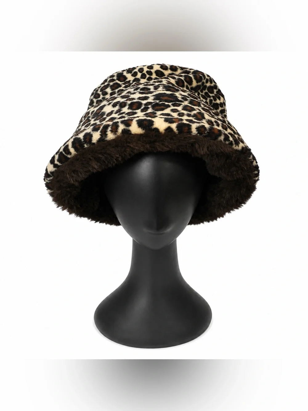 Vintage Brown & Leopard Faux Fur Bucket Hat